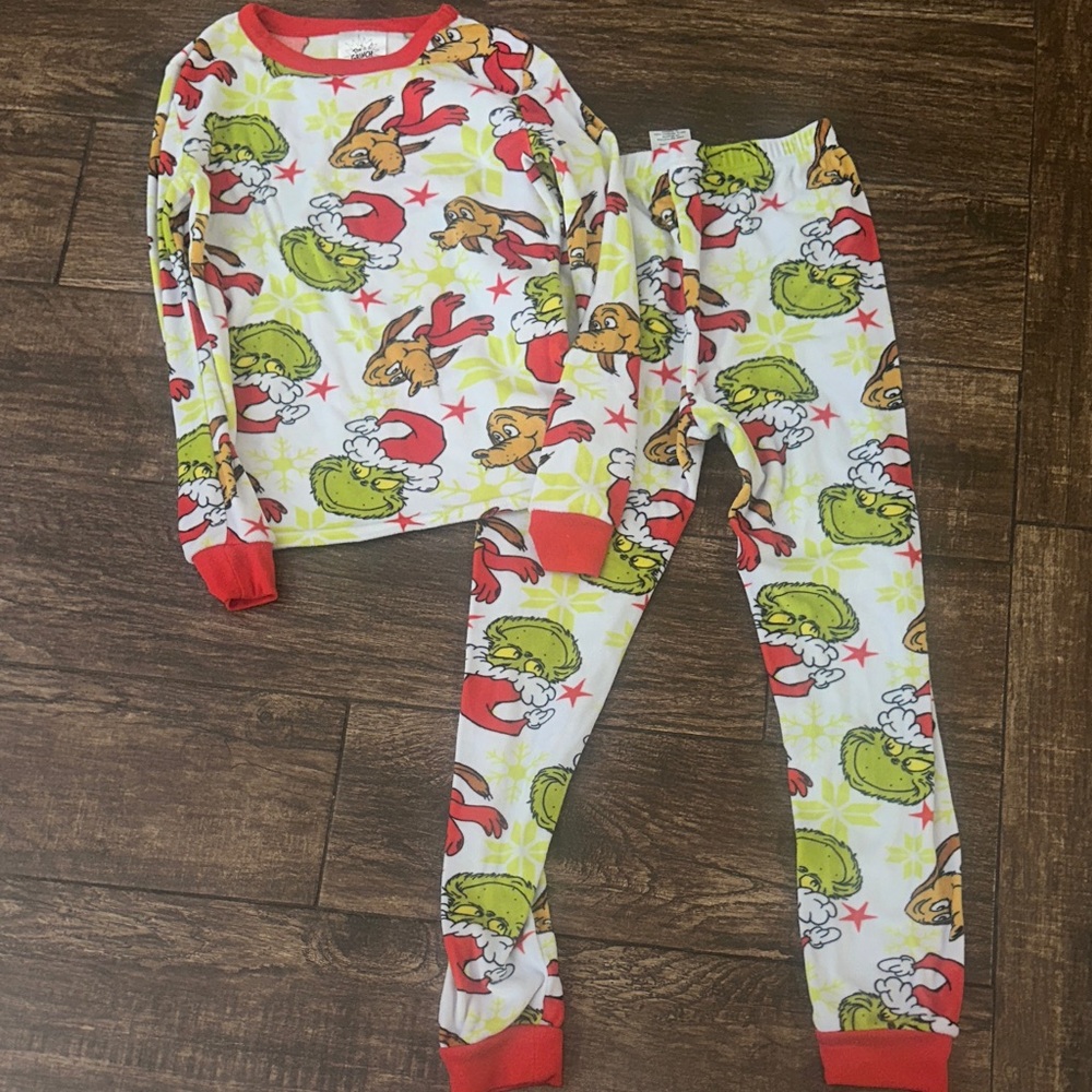 Kids Cartoon GRINCH Print Pajamas - Red and Green